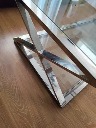 Mesa auxiliar acero inoxidable y cristal