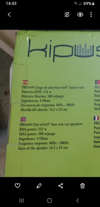 Altavoces Kipus PRO-694 6x9 4 Vías (nuevos )