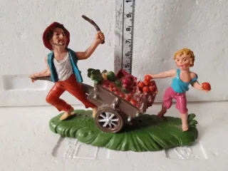 Statua presepe pastore con carretto