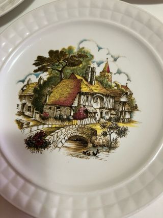 3 Platos Postre Cerámica Diseño Pueblo