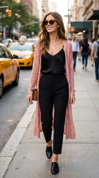 Cárdigan largo rosa