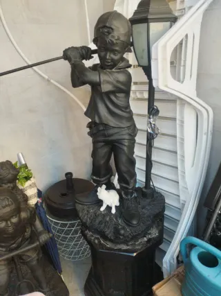 Figuras de jardín niños con farola de RESINA Y met