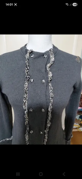 Maglioncino/cardigan vintage grigio con merletti