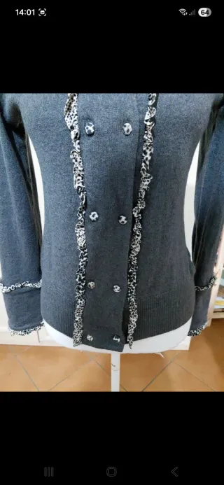 Maglioncino/cardigan vintage grigio con merletti