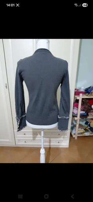 Maglioncino/cardigan vintage grigio con merletti