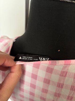 Blusa Zara cuadros rosa y blanco