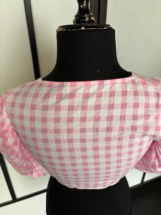 Blusa Zara cuadros rosa y blanco