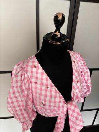 Blusa Zara cuadros rosa y blanco