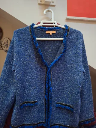 Chaqueta brillante mujer azul y oro