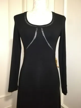 Vestido largo negro punto seda licra