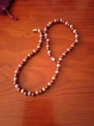 Collar vintage cuentas madera marrón y rojo