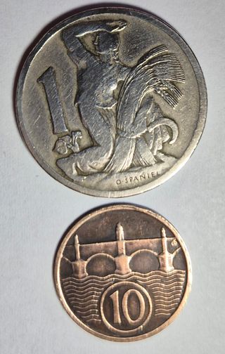 Cecoslovacchia, 1 Koruna 1922+10 Haleru 1936.SPL.