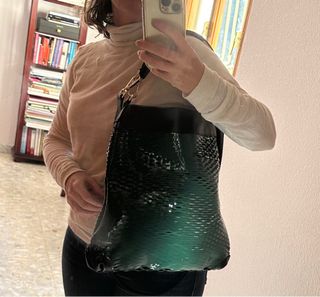 bolso piel original color verde oscuro brillo