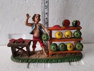 Diorama vintage presepe con fruttivendolo