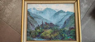 Oleo Pirineos desconocido firma 29×24 cm