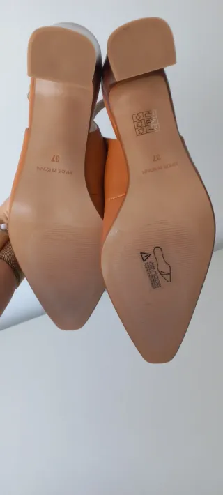 Zapatos de tacón,de piel, slingback marrones/naran