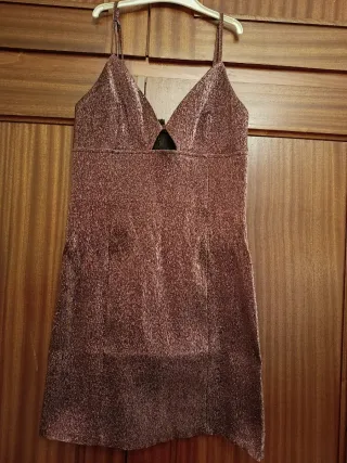 Vestido fiesta corto rosa y plateado