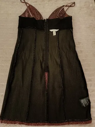 Vestido fiesta corto rosa y plateado