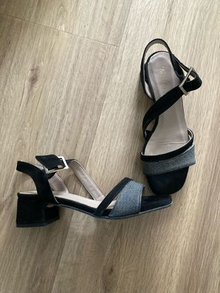Sandalias Piel Talla 35 Negras/Plata