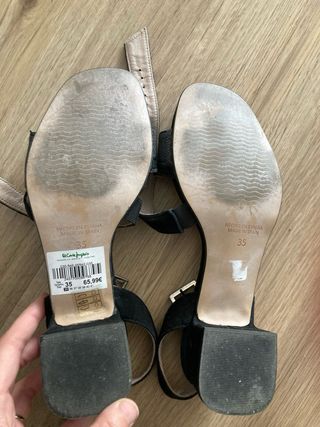 Sandalias Piel Talla 35 Negras/Plata