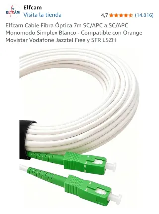 Cable Fibra Óptica SC/APC a SC/APC 7M