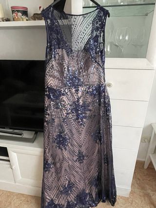 Vestido de fiesta azul y rosa empolvado