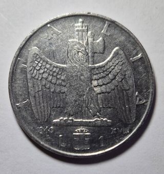 Italia, 1 lira 1940,errore di conio.