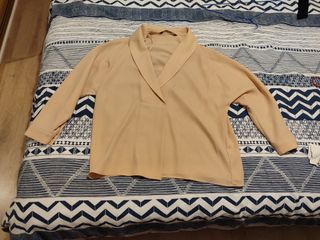 Camisa Zara Basic Beige Manga Tres Cuartos Oversiz