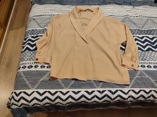 Camisa Zara Basic Beige Manga Tres Cuartos Oversiz