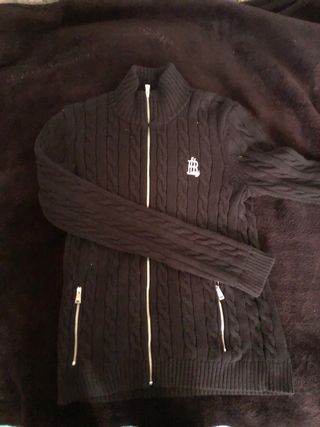 Chaqueta Ralph Lauren Negra Cremallera Cable Knit