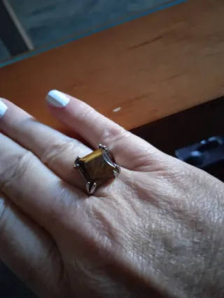 Anillo piedra marrón y plata