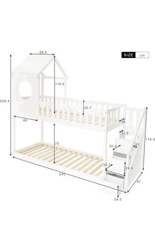 Litera infantil blanca tipo casita con colchones