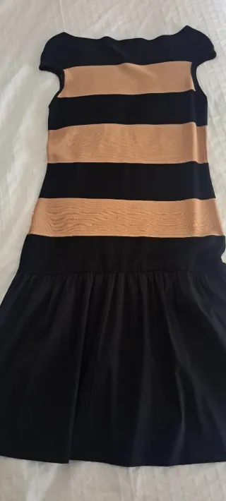 Vestido de rayas beige y negro Original.