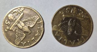 Italia,2 monete da 5 cent.1942.Errore di conio.