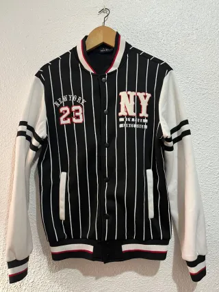 Chaqueta Bomber NY Rayas Blancas Negra