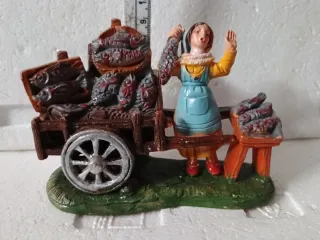 Pastore presepe diorama con carretto e pesci