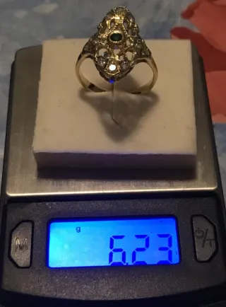 Anillo Oro 18k Mujer Esmeralda Diamantes