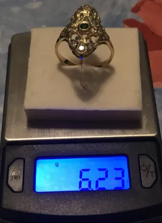 Anillo Oro 18k Mujer Esmeralda Diamantes