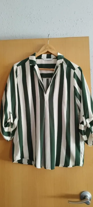 Camisa Rayas Verde y Blanca Mujer
