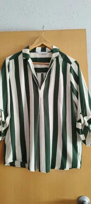 Camisa Rayas Verde y Blanca Mujer