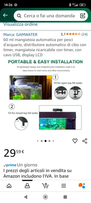 Distributore mangime tartarughe e pesci