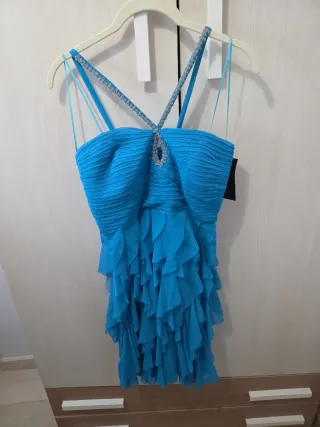 Vestido fiesta azul con pedrería