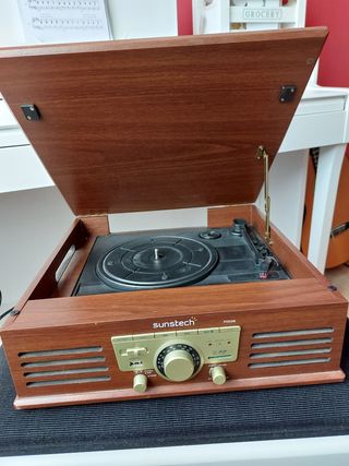 Tocadiscos Sunstech Marrón y Dorado