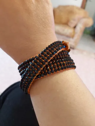 Bracciale donna nero strass e arancione