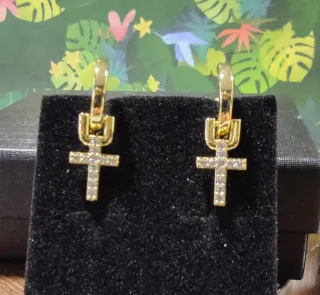 Pendientes aro acero cruz circonitas