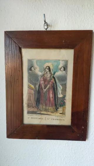 Antiguo cuadro lámina Santa Francisca