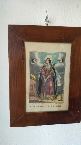Antiguo cuadro lámina Santa Francisca