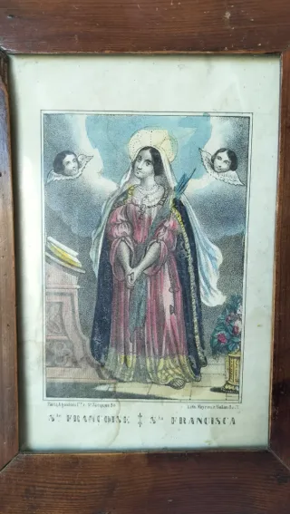 Antiguo cuadro lámina Santa Francisca