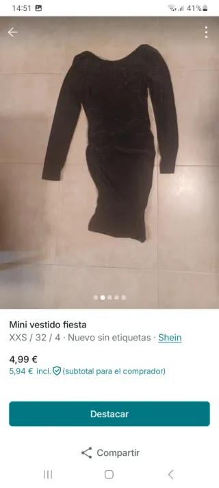 Mini vestido fiesta Shein negro XXS para Navidad