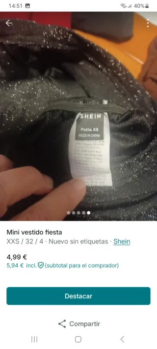 Mini vestido fiesta Shein negro XXS para Navidad